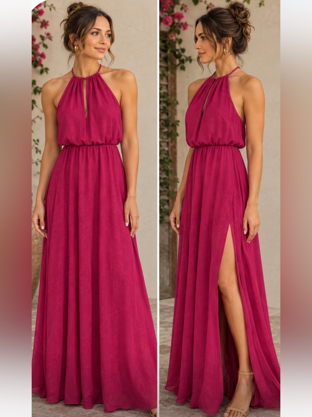 Wtoo by Watters "Kippie" Halter Chiffon Bridesmaid Prom Hoco Party Dress